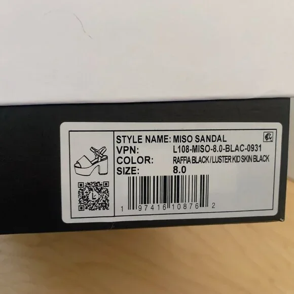 LARROUDE - LIKE NEW Miso Platform Strap Sandal in black raffia - size 8 - Picture 8 of 9